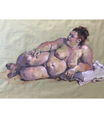 Nude Reclining Oil on Brown Paper 22x29