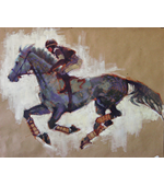 Horse and Jockey 1 oil on brown paper.20x24